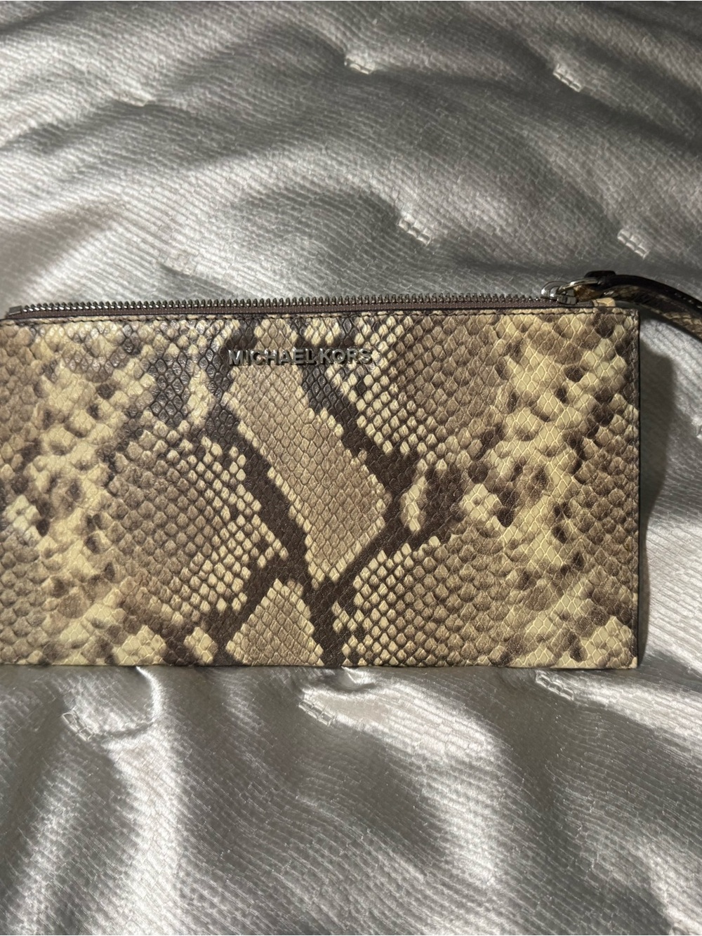 Michael Kors Beige and Tan Snake-Accent Wristlet
